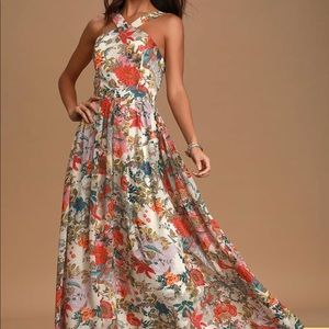 Lilja Cream Floral Print Maxi Dress